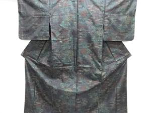 未使用品　ヱ霞に唐花模様織り出し本場泥大島紬着物